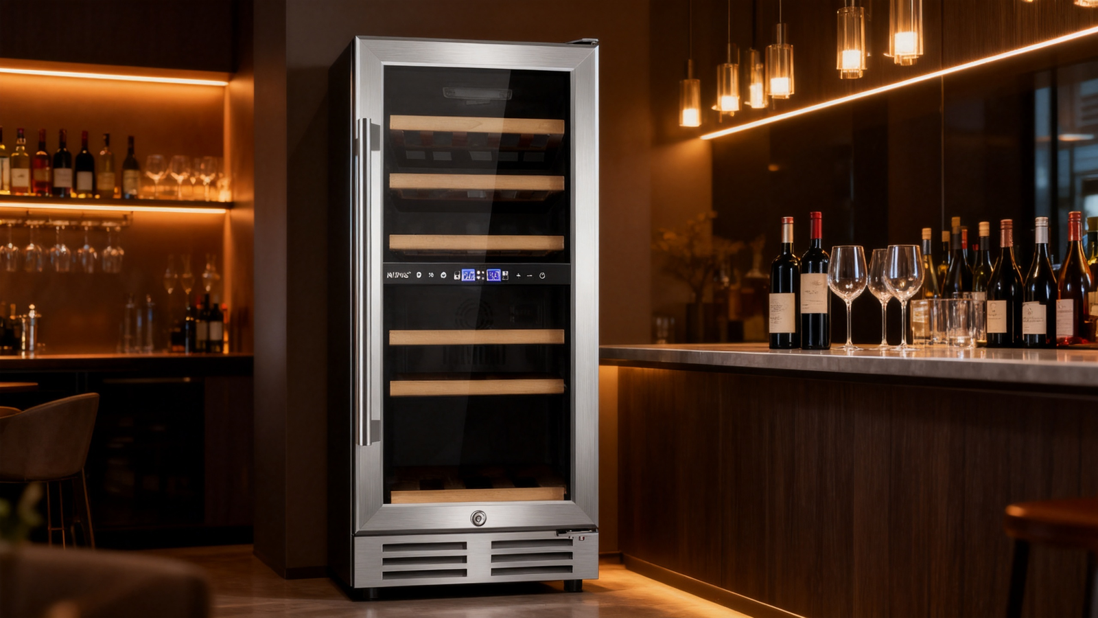 15 Inch Dual Zone 30 Bottle Wine Cooler by Nipus Tylza with Precise Temperature Control and UV Protection Guide