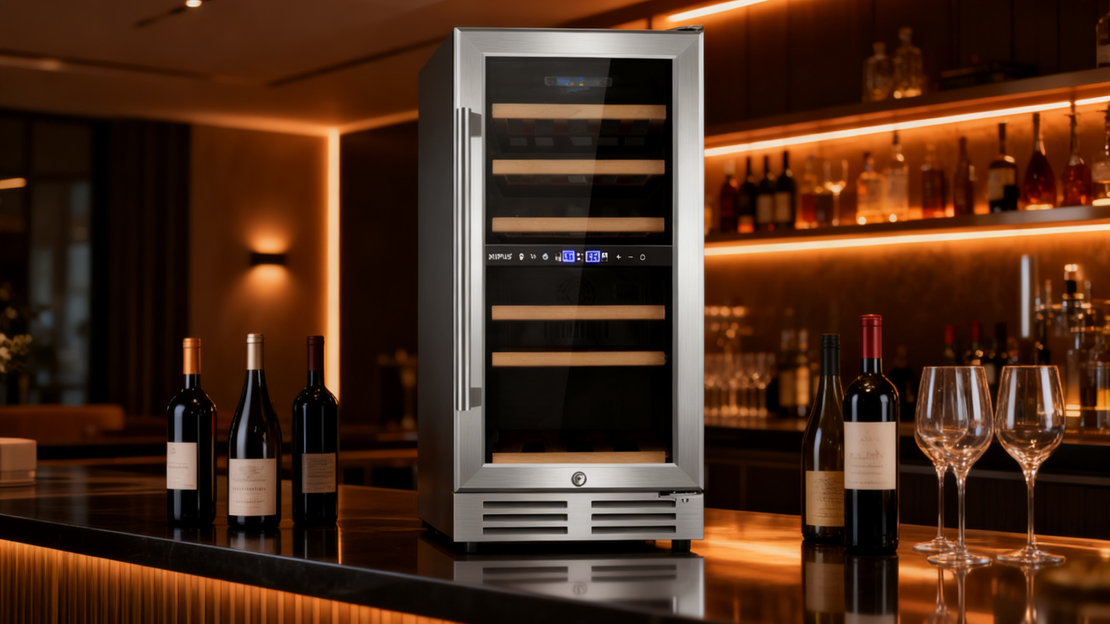 Tylza 24 Inch Seamless Single Zone 154 Bottle Wine Cooler Features and Temperature Control Guide