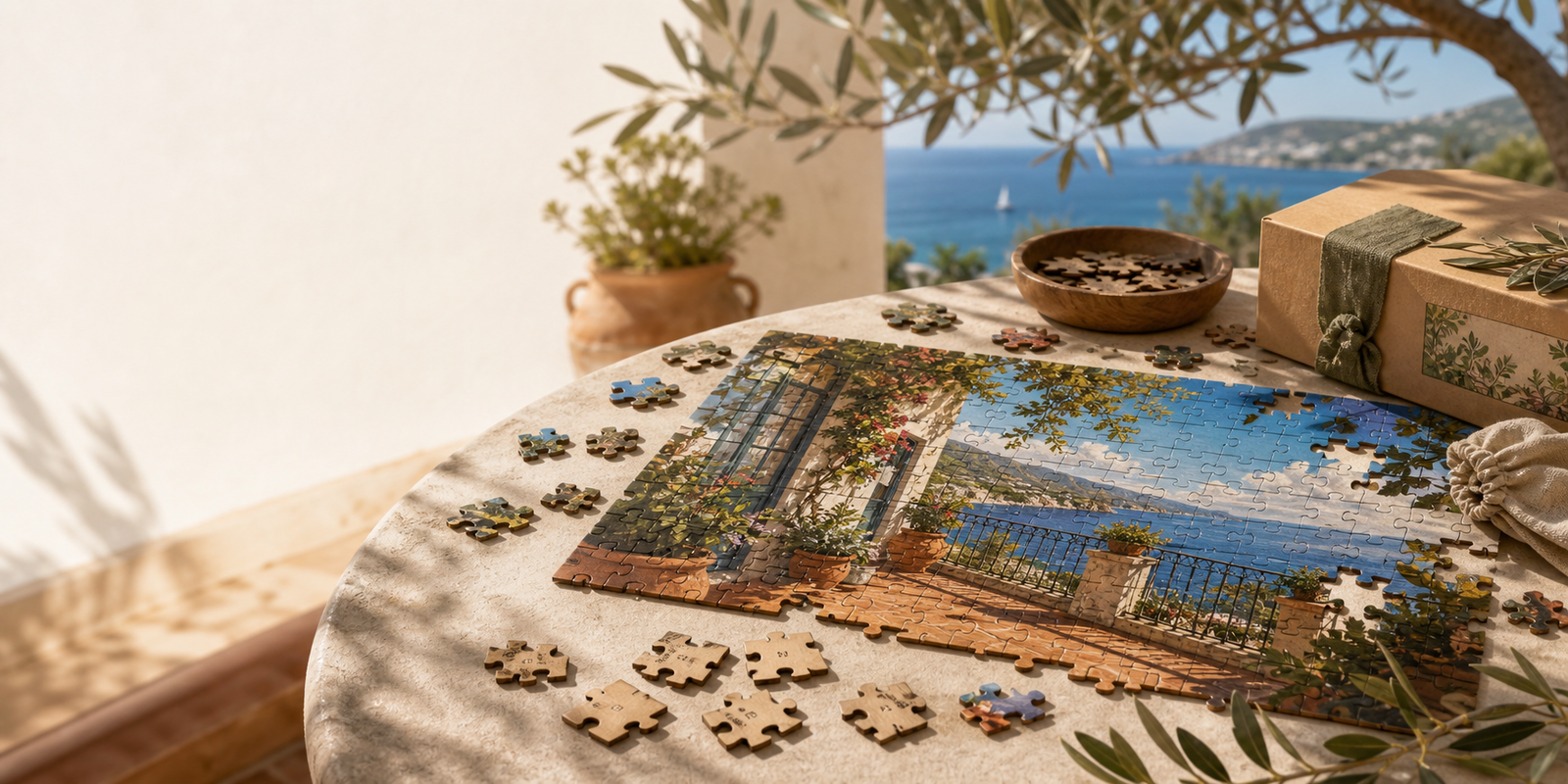 Mediterranean Balcony Wooden Jigsaw Puzzle: Eco-Friendly Materials, Back-Side Numbering, and Display Tips