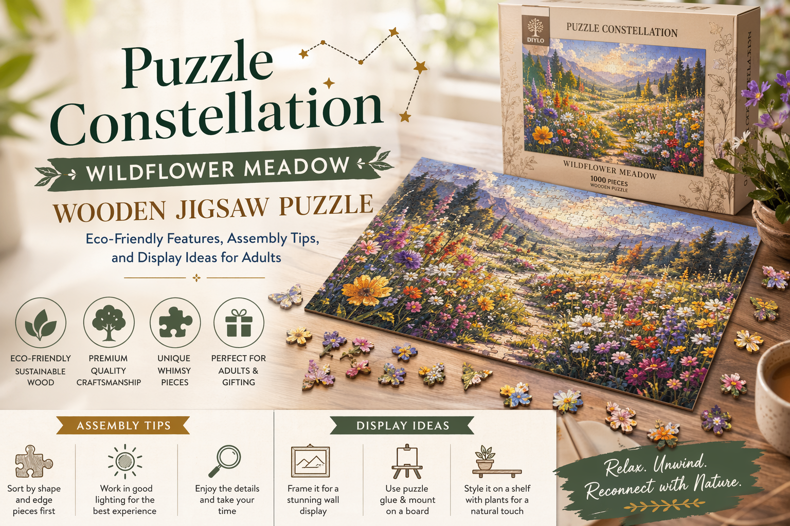 Puzzle Constellation — Wildflower Meadow Wooden Jigsaw Puzzle: Eco-Friendly Features, Assembly Tips, and Display Ideas for Adults