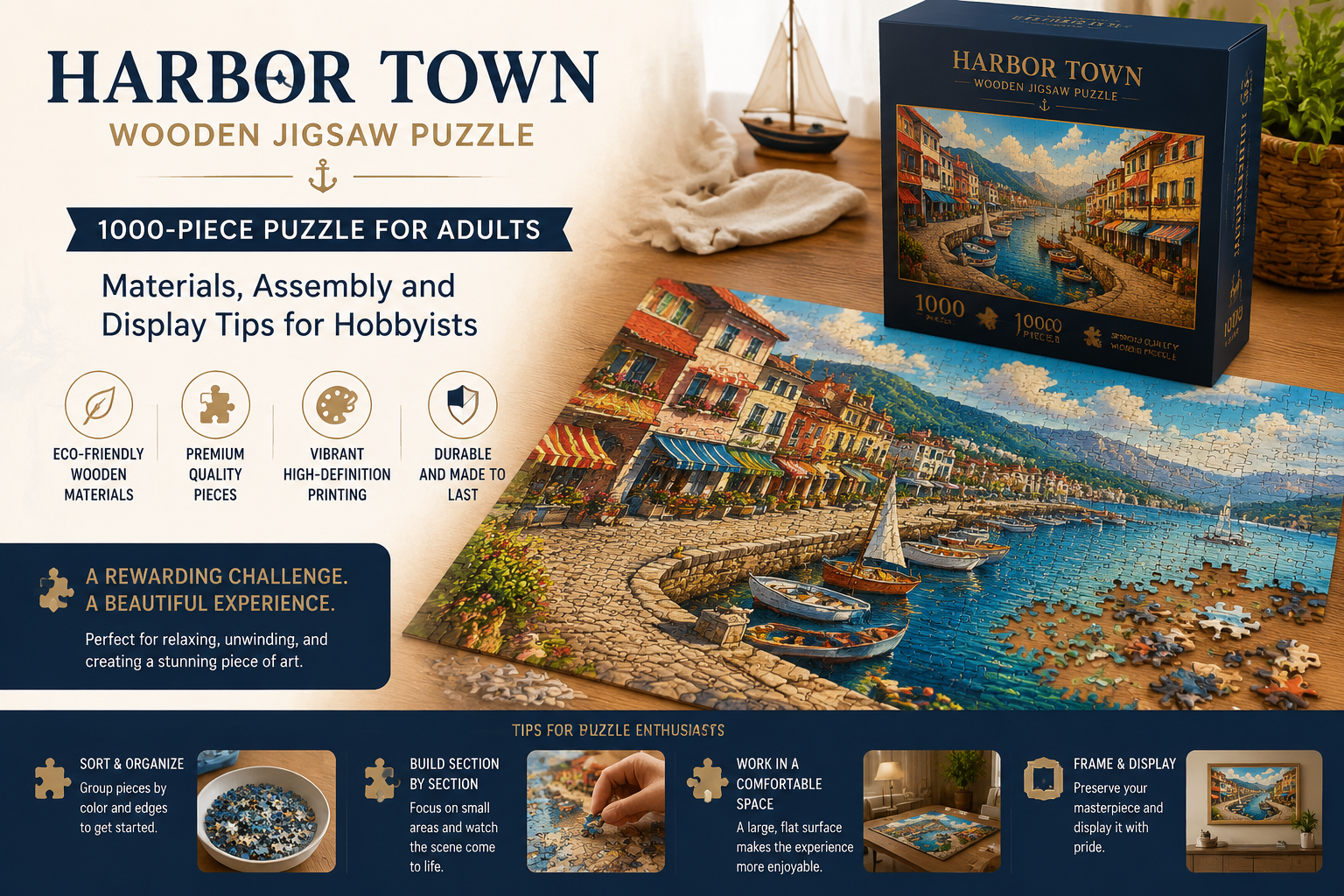 Harbor Town Wooden Jigsaw Puzzle: 1000-piece puzzle for adults — materials, assembly and display tips for hobbyists