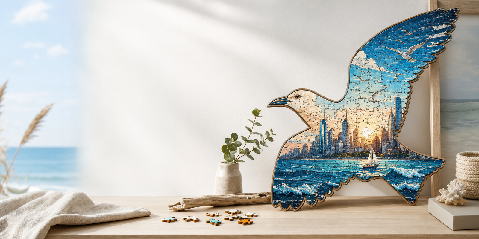 Why a wooden bird puzzle like the Skyline & Sea wooden jigsaw is ideal for display, durability, and eco-friendly puzzling