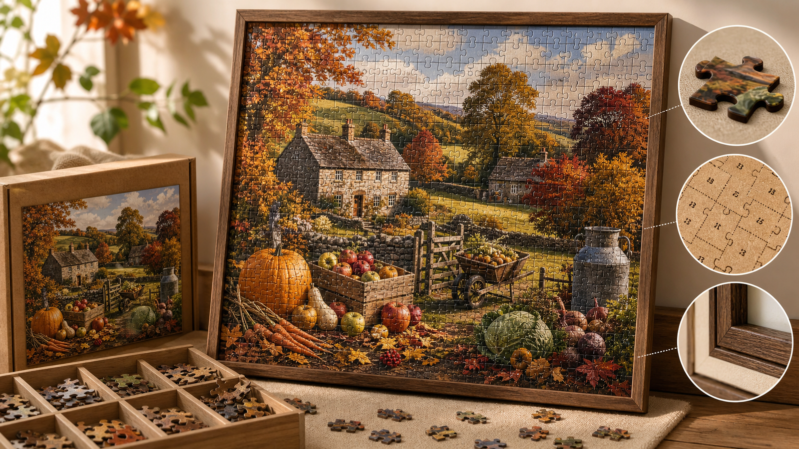 British jigsaw puzzles: Autumn Harvest wooden 1000-piece puzzle review — materials, numbering & framing tips