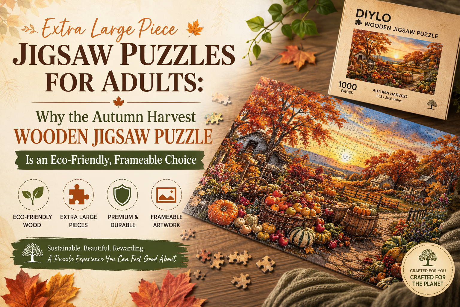 Extra Large Piece Jigsaw Puzzles for Adults: Why the Autumn Harvest Wooden Jigsaw Puzzle Is an Eco-Friendly, Frameable Choice
