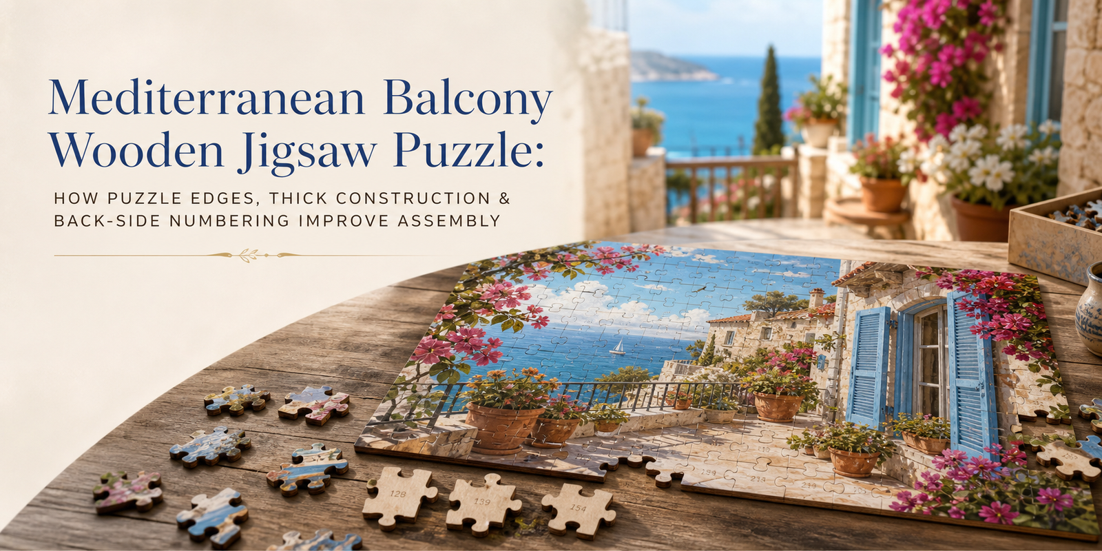 Mediterranean Balcony Wooden Jigsaw Puzzle: How Puzzle Edges, Thick Construction & Back-Side Numbering Improve Assembly