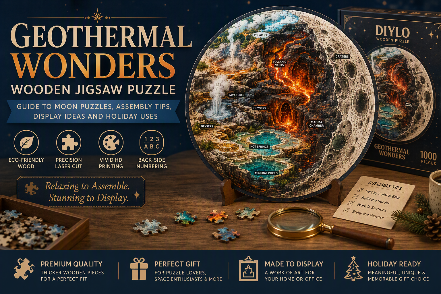 Geothermal Wonders Wooden Jigsaw Puzzle: Guide to Moon Puzzles, Assembly Tips, Display Ideas and Holiday Uses